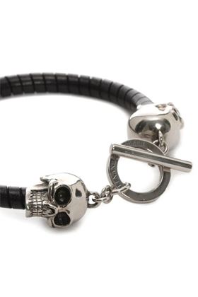 Black/silver-tone sheepskin skull-motif leather bracelet ALEXANDER MCQUEEN | 554600J127I1000